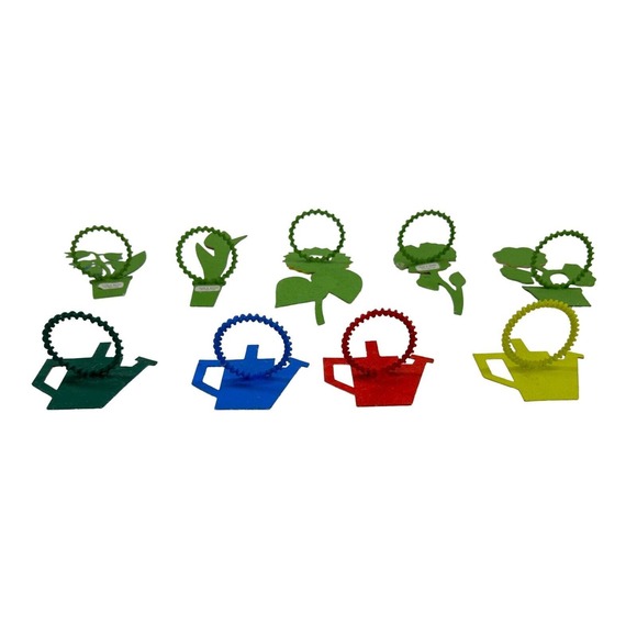 9 Vintage Metal Crate And Barrel Flower and Watering Can Napkin Rings - Picture 3 of 3